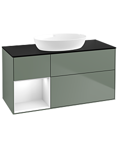 Villeroy und Boch Finion Villeroy und Boch Finion GA62GFGM 120cm, cover plate black matt, Emotion, shelves Glossy white lacquer, Olive Matt Lacquer