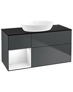 Villeroy und Boch Finion Waschtischunterschrank GA62GFHG 120cm, Abdeckplatte black matt, Emotion, Regale Glossy white lacquer, Midnight Blue Matt Lacquer
