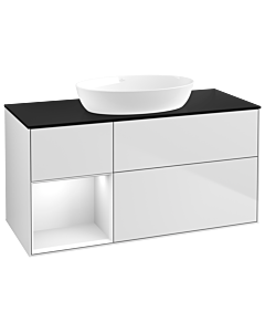 Villeroy und Boch Finion Waschtischunterschrank GA62GFMT 120cm, Abdeckplatte black matt, Emotion, Regale Glossy white lacquer, White matt lacquer