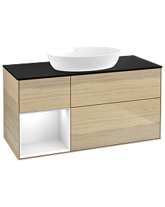 Villeroy und Boch Finion Villeroy und Boch GA62GFPC 120cm, plaque de recouvrement noir mat, Emotion, étagères Laque blanche brillante, Oak Veneer