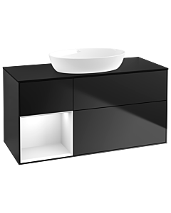 Villeroy und Boch Finion Waschtischunterschrank GA62GFPD 120cm, Abdeckplatte black matt, Emotion, Regale Glossy white lacquer, Black matt lacquer