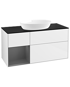 Villeroy und Boch Finion Villeroy und Boch GA62GKGF 120cm, plaque de recouvrement noir mat, Emotion, étagères Laque anthracite mate, Laque blanche brillante