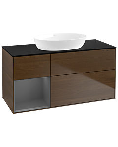 Villeroy und Boch Finion Waschtischunterschrank GA62GKGN 120cm, Abdeckplatte black matt, Emotion, Regale Anthracite matt lacquer, Walnut veneer