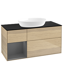 Villeroy und Boch Finion Waschtischunterschrank GA62GKPC 120cm, Abdeckplatte black matt, Emotion, Regale Anthracite matt lacquer, Oak Veneer