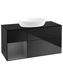 Villeroy und Boch Finion Villeroy und Boch GA62GKPD 120cm, plateau noir mat, Emotion, étagères laqué anthracite mat, laqué noir mat