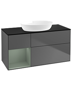 Villeroy und Boch Finion Waschtischunterschrank GA62GMGK 120cm, Abdeckplatte black matt, Emotion, Regale Olive matt lacquer, Anthracite matt