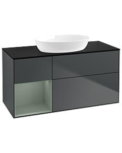 Villeroy und Boch Finion Villeroy und Boch GA62GMHG 120cm, plaque de recouvrement noir mat, Emotion, étagères laqué olive mat, Midnight Blue Matt Lacquer