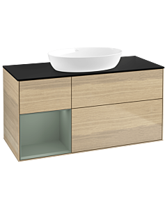 Villeroy und Boch Finion Waschtischunterschrank GA62GMPC 120cm, Abdeckplatte black matt, Emotion, Regale Olive matt lacquer, Oak Veneer