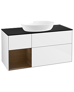 Villeroy und Boch Finion GA62GNGF 120cm, plaque de recouvrement noir mat, Emotion, étagères Walnut Veneer , laqué blanc brillant