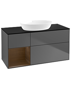 Villeroy und Boch Finion Waschtischunterschrank GA62GNGK 120cm, Abdeckplatte black matt, Emotion, Regale Walnut Veneer, Anthracite matt