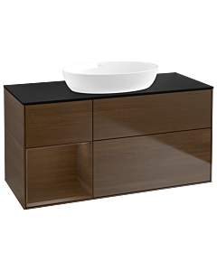 Villeroy und Boch Finion Waschtischunterschrank GA62GNGN 120cm, Abdeckplatte black matt, Emotion, Regale Walnut Veneer, Walnut veneer