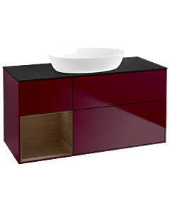 Villeroy und Boch Finion Villeroy und Boch GA62GNHB 120cm, plaque de recouvrement noir mat, Emotion, étagères Walnut Veneer , Peony Matt