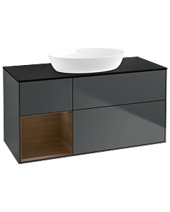 Villeroy und Boch Finion Waschtischunterschrank GA62GNHG 120cm, Abdeckplatte black matt, Emotion, Regale Walnut Veneer, Midnight Blue Matt Lacquer