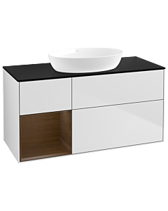 Villeroy und Boch Finion Villeroy und Boch GA62GNMT 120cm, plaque de recouvrement noir mat, Emotion, étagères Walnut Veneer , laqué blanc mat