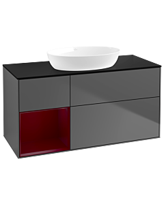 Villeroy und Boch Finion Waschtischunterschrank GA62HBGK 120cm, Abdeckplatte black matt, Emotion, Regale Peony matt lacquer, Anthracite matt