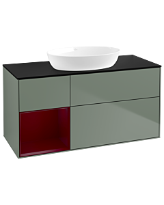 Villeroy und Boch Finion Waschtischunterschrank GA62HBGM 120cm, Abdeckplatte black matt, Emotion, Regale Peony matt lacquer, Olive Matt Lacquer