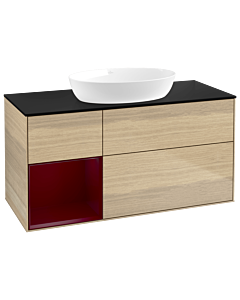 Villeroy und Boch Finion Waschtischunterschrank GA62HBPC 120cm, Abdeckplatte black matt, Emotion, Regale Peony matt lacquer, Oak Veneer