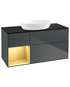 Villeroy und Boch Finion Waschtischunterschrank GA62HFHG 120cm, Abdeckplatte black matt, Emotion, Regale Gold matt lacquer, Midnight Blue Matt Lacquer