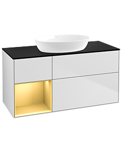 Villeroy und Boch Finion Waschtischunterschrank GA62HFMT 120cm, Abdeckplatte black matt, Emotion, Regale Gold matt lacquer, White matt lacquer