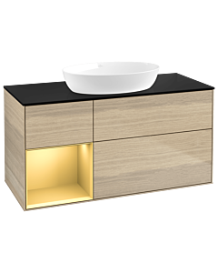 Villeroy und Boch Finion Waschtischunterschrank GA62HFPC 120cm, Abdeckplatte black matt, Emotion, Regale Gold matt lacquer, Oak Veneer