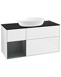 Villeroy und Boch Finion Waschtischunterschrank GA62HGGF 120cm, Abdeckplatte black matt, Emotion, Regale Midnight matt lacquer, Glossy white lacquer