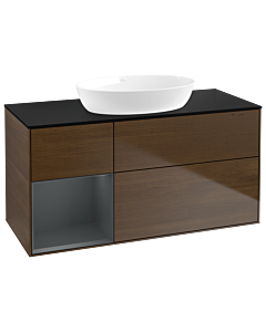 Villeroy und Boch Finion Villeroy und Boch Finion GA62HGGN 120cm, cover plate black matt, Emotion, shelves Midnight matt lacquer, walnut veneer