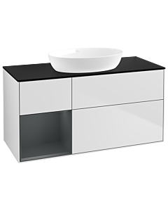 Villeroy und Boch Finion Villeroy und Boch GA62HGMT 120cm, plaque de recouvrement noir mat, Emotion, étagères laqué mat Midnight, laqué blanc mat