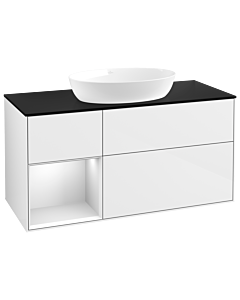 Villeroy und Boch Finion Waschtischunterschrank GA62MTGF 120cm, Abdeckplatte black matt, Emotion, Regale White matt lacquer, Glossy white lacquer