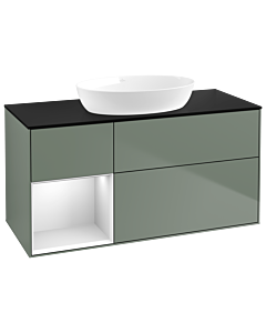 Villeroy und Boch Finion Waschtischunterschrank GA62MTGM 120cm, Abdeckplatte black matt, Emotion, Regale White matt lacquer, Olive Matt Lacquer