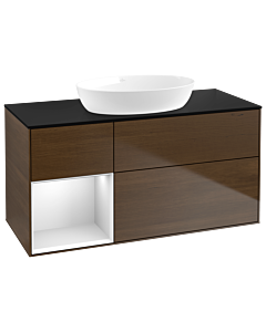 Villeroy und Boch Finion Villeroy und Boch Finion GA62MTGN 120cm, cover plate black matt, Emotion, shelves white matt lacquer, walnut veneer