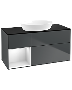 Villeroy und Boch Finion Villeroy und Boch GA62MTHG 120cm, plaque de recouvrement noir mat, Emotion, étagères laqué blanc mat, Midnight Blue Matt Lacquer