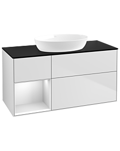 Villeroy und Boch Finion Waschtischunterschrank GA62MTMT 120cm, Abdeckplatte black matt, Emotion, Regale White matt lacquer, White matt lacquer