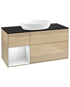 Villeroy und Boch Finion Waschtischunterschrank GA62MTPC 120cm, Abdeckplatte black matt, Emotion, Regale White matt lacquer, Oak Veneer