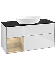 Villeroy und Boch Finion Villeroy und Boch GA62PCMT 120cm, plaque de recouvrement noir mat, Emotion, étagères Oak Veneer , laqué blanc mat