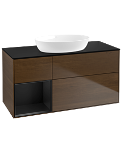 Villeroy und Boch Finion Waschtischunterschrank GA62PDGN 120cm, Abdeckplatte black matt, Emotion, Regale Black matt lacquer, Walnut veneer