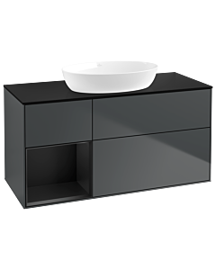 Villeroy und Boch Finion Villeroy und Boch GA62PDHG 120cm, plaque de recouvrement noir mat, Emotion, étagères laqué noir mat, Midnight Blue Matt Lacquer