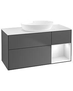 Villeroy und Boch Finion Villeroy und Boch GA71GFGK 120cm, plaque de recouvrement blanc mat, Emotion, étagères Laque blanc brillant, anthracite mat