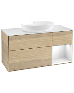 Villeroy und Boch Finion Waschtischunterschrank GA71GFPC 120cm, Abdeckplatte white matt, Emotion, Regale Glossy white lacquer, Oak Veneer