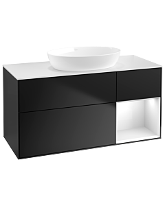 Villeroy und Boch Finion Waschtischunterschrank GA71GFPD 120cm, Abdeckplatte white matt, Emotion, Regale Glossy white lacquer, Black matt lacquer