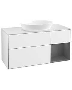 Villeroy und Boch Finion Villeroy und Boch GA71GKGF 120cm, plaque de recouvrement blanc mat, Emotion, étagères laqué anthracite mat, laqué blanc brillant