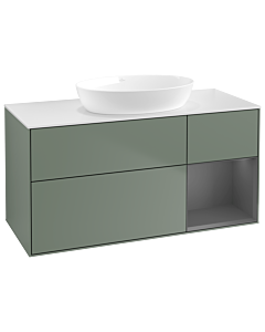 Villeroy und Boch Finion Waschtischunterschrank GA71GKGM 120cm, Abdeckplatte white matt, Emotion, Regale Anthracite matt lacquer, Olive Matt Lacquer
