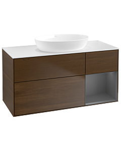 Villeroy und Boch Finion Villeroy und Boch GA71GKGN 120cm, plaque de recouvrement blanc mat, Emotion, étagères laqué mat anthracite, placage noyer