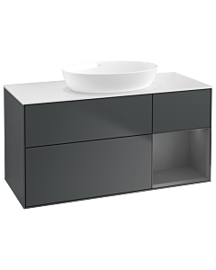 Villeroy und Boch Finion Villeroy und Boch GA71GKHG 120cm, plaque de recouvrement blanc mat, Emotion, étagères laqué mat anthracite, Midnight Blue Matt Lacquer