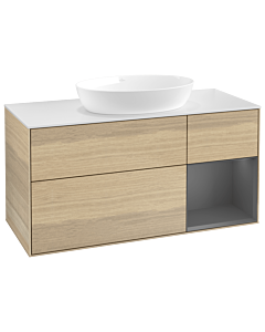 Villeroy und Boch Finion Villeroy und Boch GA71GKPC 120cm, plaque de recouvrement blanc mat, Emotion, étagères laqué anthracite mat, Oak Veneer