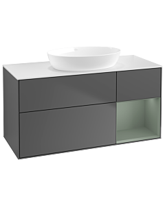 Villeroy und Boch Finion Villeroy und Boch GA71GMGK 120cm, plaque de recouvrement blanc mat, Emotion, étagères laqué olive mat, anthracite mat