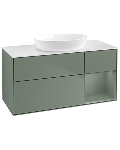 Villeroy und Boch Finion Villeroy und Boch GA71GMGM 120cm, plaque de recouvrement blanc mat, Emotion, étagères laqué olive mat, Olive Matt Lacquer