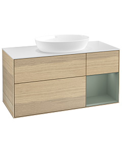 Villeroy und Boch Finion Waschtischunterschrank GA71GMPC 120cm, Abdeckplatte white matt, Emotion, Regale Olive matt lacquer, Oak Veneer