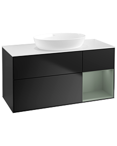 Villeroy und Boch Finion Waschtischunterschrank GA71GMPD 120cm, Abdeckplatte white matt, Emotion, Regale Olive matt lacquer, Black matt lacquer