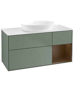 Villeroy und Boch Finion Waschtischunterschrank GA71GNGM 120cm, Abdeckplatte white matt, Emotion, Regale Walnut Veneer, Olive Matt Lacquer
