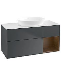 Villeroy und Boch Finion Villeroy und Boch GA71GNHG 120cm, plaque de recouvrement blanc mat, Emotion, étagères Walnut Veneer , Midnight Blue Matt Lacquer